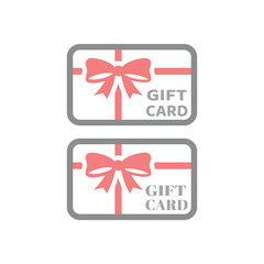 Gift card with ribbon vector icon. Voucher or coupon with red bow icons.