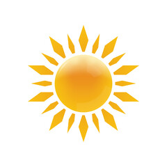 Sun icon. 3d sunshine sign. Summer, hot or heat symbol. Vector illustration.