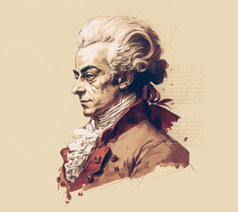 Portrait of Wolfgang Amadeus Mozart AI generated art - obrazy, fototapety, plakaty