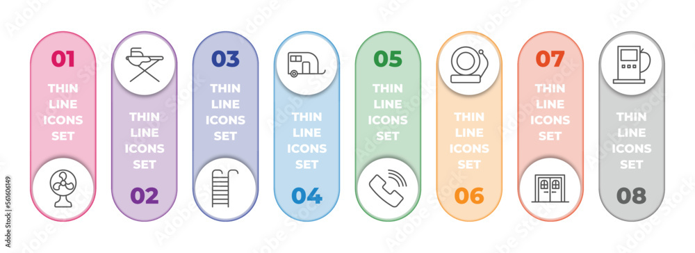 Poster tools and utensils infographic element with outline icons and 8 step or option. tools and utensils i