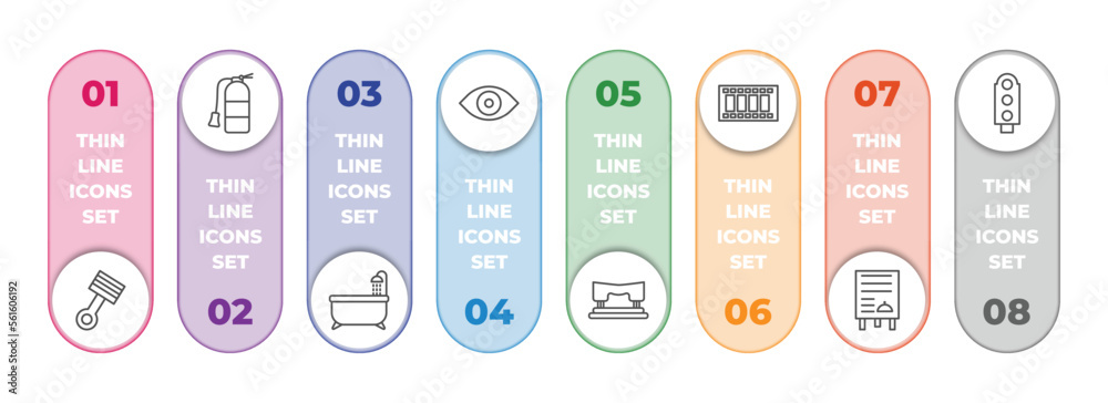 Poster tools and utensils infographic element with outline icons and 8 step or option. tools and utensils i