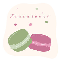 Macaroon set. Sweet fresh baked almond cookies of different taste and colour vector illustration