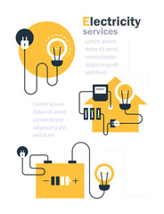 energy saving concept, electricity connection graphic elements. lignt bulb and plug fork,Electrical services and supply icons