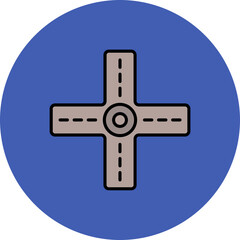Road Intersection Multicolor Circle Filled Line Icon
