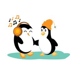 Cute penguin vector cartoon colored clipart illustration