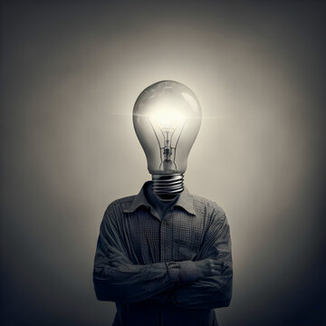 A man with a light bulb instead of a head, creative ideas illustration Generative AI	