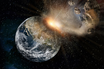 big explosion on earth armageddon from scape Elements of this image furnished by NASA