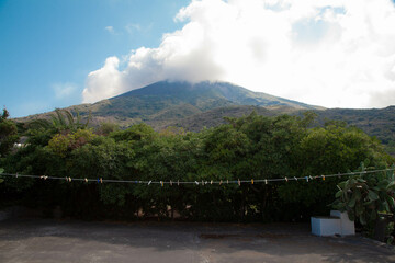 Stromboli Volcano and Clothesline: A Rural Lifestyle in Italy