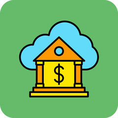 Cloud Banking Multicolor Round Corner Filled Line Icon