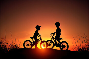 Two little boys bike silhouette Moments of the childs joy with Generative AI