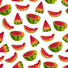 Watermelon exotic fruit slice tropical style summer seamless pattern cover wallpaper concept. Vector cartoon graphic design element illustration