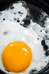 Fried egg in a frying pan.