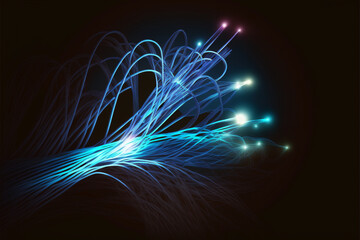 abstract optics fiber blue background, Generative Ai