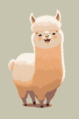 Happy cheerful lama. Hand drawn vector drawing of cartoon animal. Cute alpaca. Funny vector illustration. Wildlife of Peru, south america. Cool poster drawing or card for kids and children. 