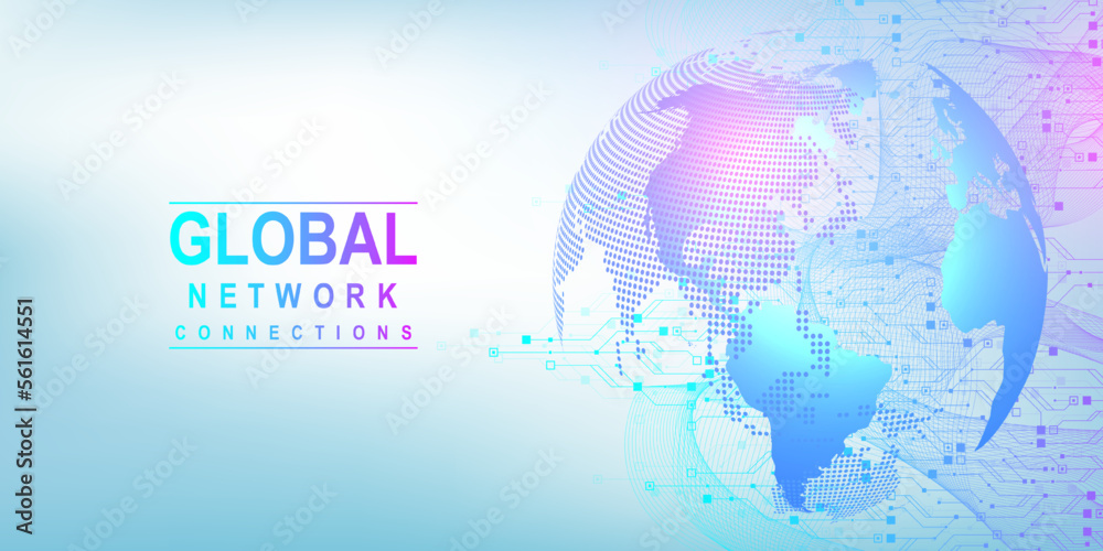 Fototapete Global network connection concept. Big data visualization. Social network communication in the global computer networks. Internet technology. Business. Science. Vector illustration