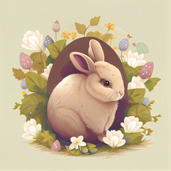 Easter rabbit greeting card concept in the style of vector graphic made with Generative AI