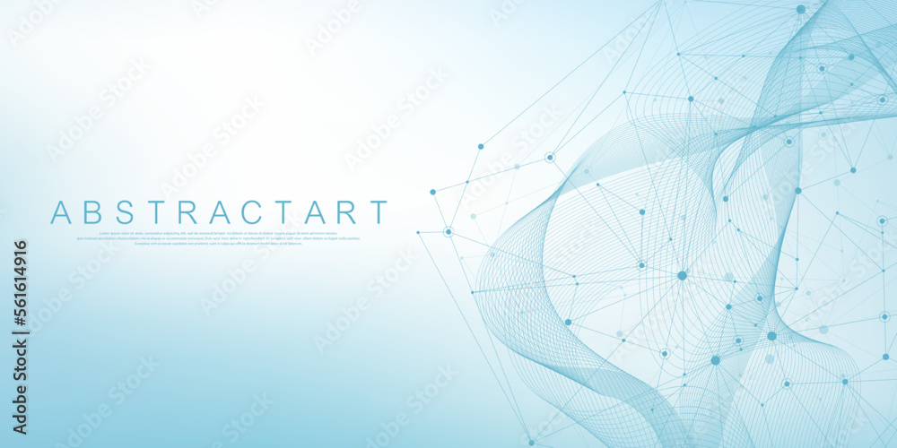 Fototapete Technology abstract lines and dots connection background. Connection digital data and big data concept. Digital data visualization. Vector illustration