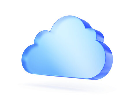 Blue glass cloud icon - 3d cloud icon isolated on white. 3d rendering