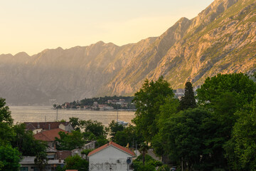 Fototapeta na wymiar Picturesque Bay of Kotor in the evening. Montenegro, Europe