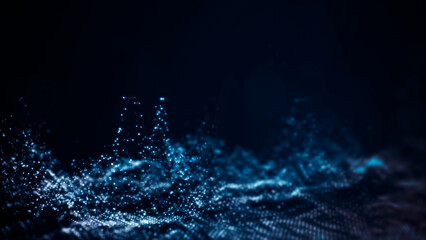 Futuristic point wave. Abstract background with a dynamic wave.Connecting background. Abstract dust wave. Artificial intelligence. Big data technology 3d rendering