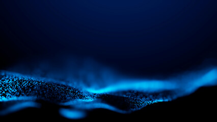 Futuristic point wave. Abstract background with a dynamic wave.Connecting background. Abstract dust wave. Artificial intelligence. Big data technology 3d rendering