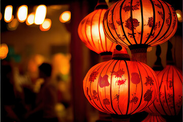 Chinese New Year lanterns hanging in a traditional market