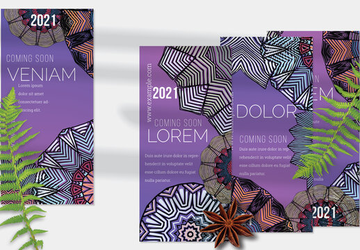 Flyer Layout with Ethnic Mandala Lace Flower Elements