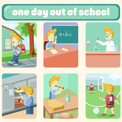 a set of illustrations one day a boy's school day