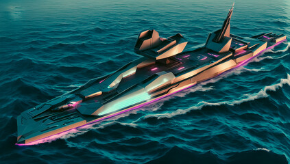 Futuristic ship on the sea. Generative AI