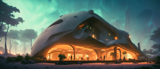 Artistic concept painting of a beautiful futuristic temple,Generative AI