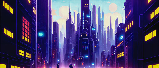 Concept of a futuristic metaverse city. Generative AI
