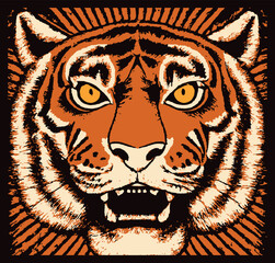 Tiger face in comic vintage poster style