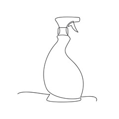 Detergent spray bottle dispenser vector. One line continuous drawing illustration. Hand drawn linear silhouette icon. Cleaning product, chemical household supplies. Minimal design.