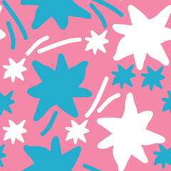 Obraz na płótnie Canvas Stars seamless pattern for wrapping, digital paper, wallpaper, fabric print, textile design. Simple silhouette shape of shining star decorative element for kids, baby, children, sport.