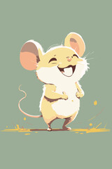 Cute cartoon mouse. Hand drawn vector of a cheerful happy rat. Adorable little rodent. Poster for birthday card for children and kids. Happy mascot. Baby mice smiling. Sweet isolated pet. Comic animal