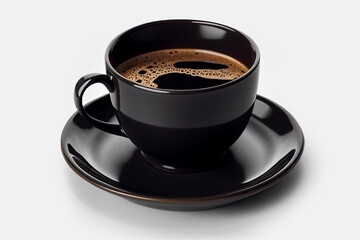 Close up black cup of black coffee isolated on white background with clipping path. A mug of coffee.