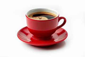 Close up red cup of black coffee isolated on white background with clipping path. A mug of coffee.