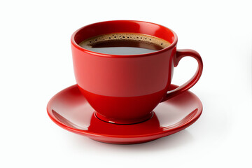 Close up red cup of black coffee isolated on white background with clipping path. A mug of coffee.