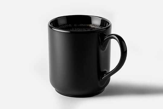 Close up big black mug of black coffee isolated on white background with clipping path. A cup of delicious coffee.