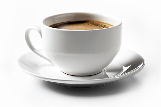 Close up white cup of black coffee isolated on white background with clipping path. A mug of coffee.