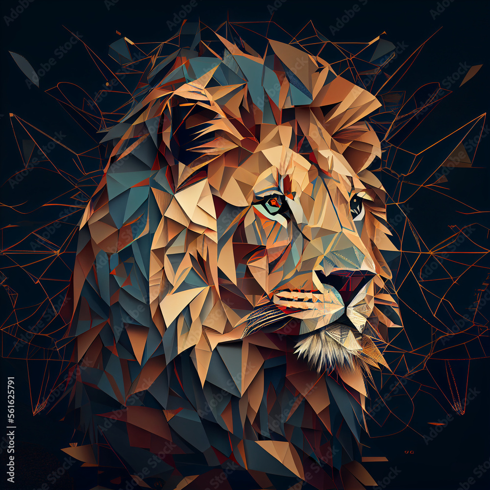 Wall mural geometric lion pattern generative ai
