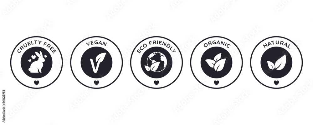 Wall mural icon set for cosmetic packages, cruelty free, vegan, eco friendly, organic, natural signs