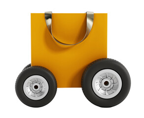 Naklejka premium Shopping bag with wheels on transparent background.