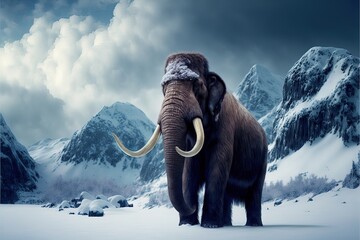 mammouth géant dans un paysage de neige - obrazy, fototapety, plakaty