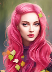 Fototapeta premium Digital portrait of a beautiful face. Illustration of a beautiful girl. Conceptual closeup of an painting. Beautiful woman painting. Generative AI