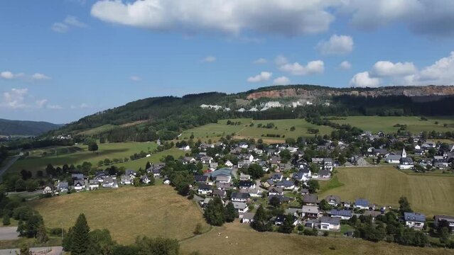 Aerial view of the small town Hildfeld in Winterberg, Germany.