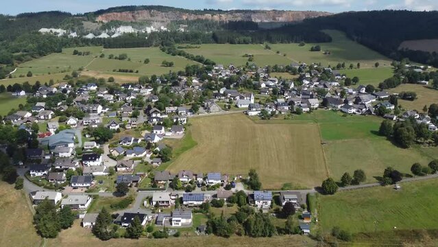 Aerial view of the small town Hildfeld in Winterberg, Germany.