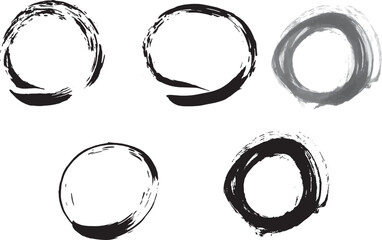 Hand-drawn circles. Monochrome vector rings. isolated design elements in grayscale. Grunge texture. Round print on a white background.