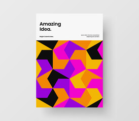 Simple mosaic hexagons annual report concept. Unique journal cover vector design template.