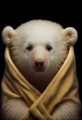 Bear cub portrait  on  black background.  Generative AI.